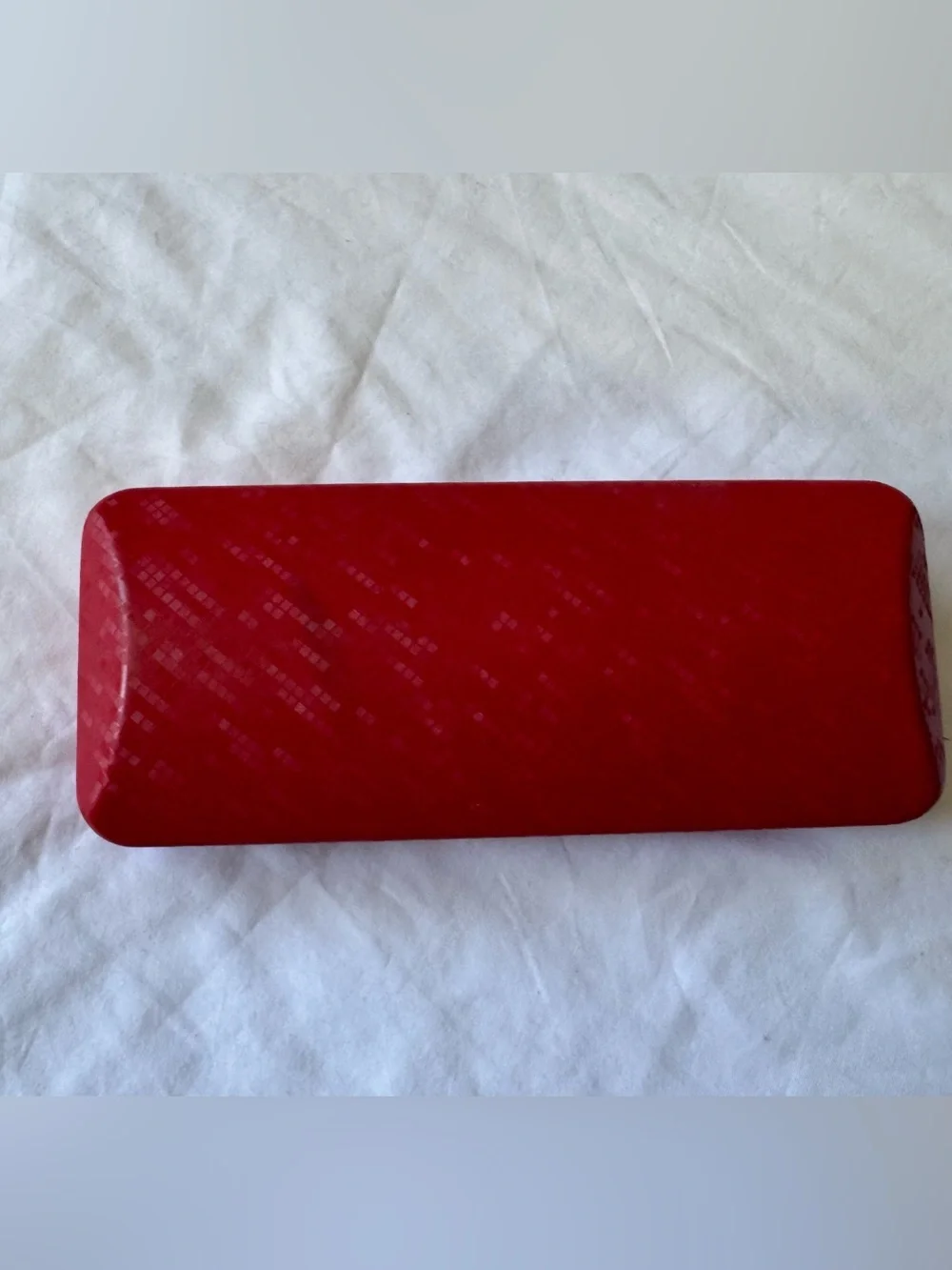 Caviar Eyeglasses Case Clamshell Hard Red Felt Lined Gold Logo 6.25